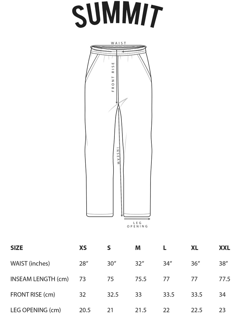 Straight leg sweatpants sizing chart – Summit UK