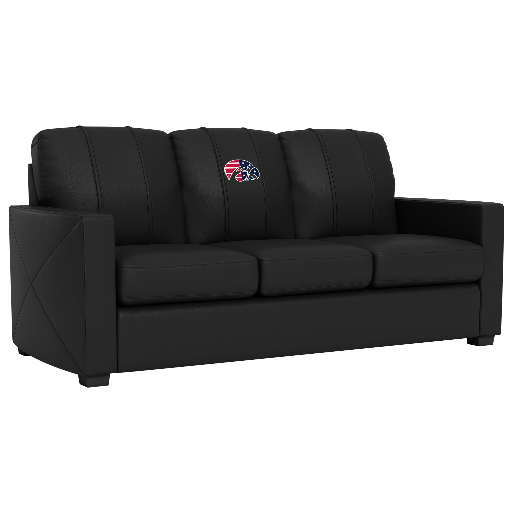 Iowa Hawkeyes Silver Sofa with Iowa Hawkeyes Patriotic Primary Logo  