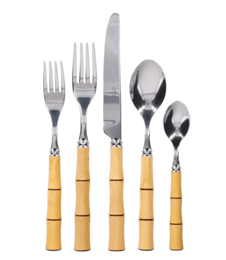  Nature Wooden Handle Flatware, 5-Piece Set, Stainless