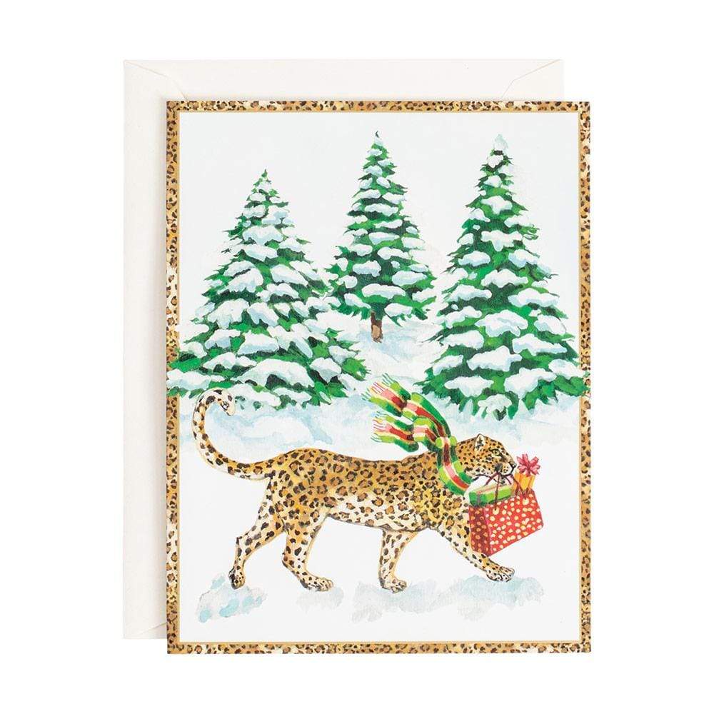 Caspari Leopard In Snow Boxed Christmas Cards 16 Cards 16 Envelopes Caspari