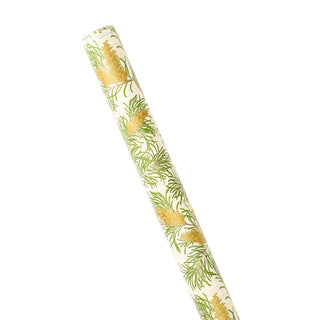 Caspari Palazzo Foil Metallic Gift Wrapping Paper in Green & Gold - 30 x 6' Roll