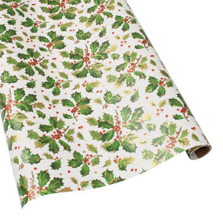 Abstract Forest Green Gold Christmas Mistletoe Holly Floral Wrapping Paper  by Eclectic