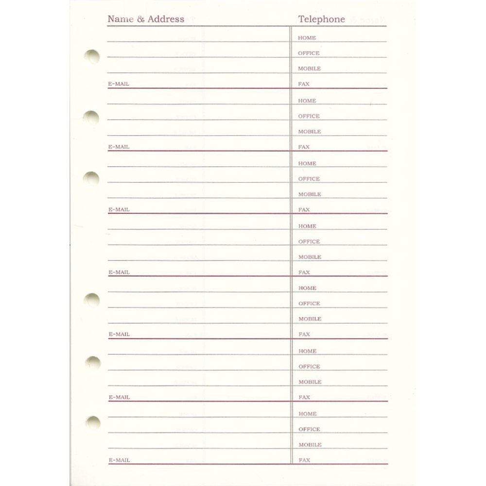 Address / Telephone 5-1/2X 8-1/2 3 hole Sheets: PC82AD3 – Refill Services