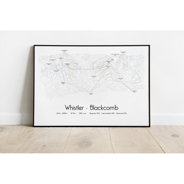 Whistler Blackcomb Piste Map Wall Print