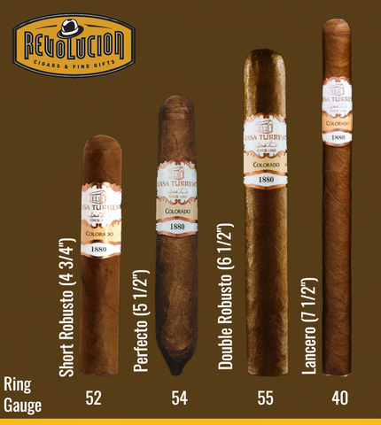 Casa Turrent size comparation, short robusto, perfecto, double robusto, lancero