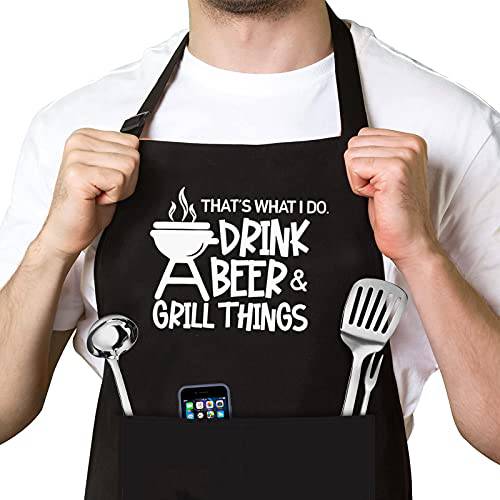 ZOORON Funny Black Chef Aprons for Men Adjustable BBQ Grill Kitchen Cooking  Aprons with Pockets, Grill Accessories