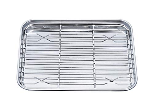 WKTFOBM Stainless Steel Toaster Oven Tray,Professional Small Cookie Sheet  Baking Pan 9 x 7 x 1 inch,Durable, Oven-Safe, Heavy Duty, Easy Clean