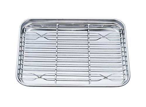 WKTFOBM Stainless Steel Toaster Oven Tray,Professional Small Cookie Sheet Baking  Pan 9 x 7 x 1 inch,Durable, Oven-Safe, Heavy Duty, Easy Clean