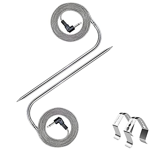 2-Pack Temp Meat Probe Replacement for Pit Boss Pellet Grills and Smokers,  3.5mm Plug Thermometer Probe Accessories with 2 Pack Probe Grommets and  Probe Clips