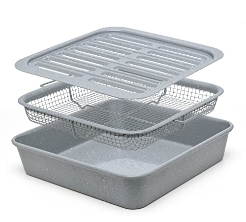 Eazy Mealz Bacon Rack & Tray Set, Rack and Grease Catcher, Non-Stick, Large, Gray