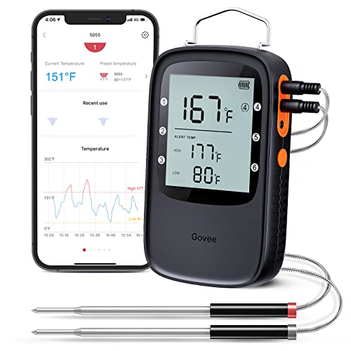 Thermopro Tp25w Bluetooth Meat Thermometer With 500ft Wireless Range 4-probe  Android/ios Compatible Smart Grill Smoker Thermometer In Black : Target