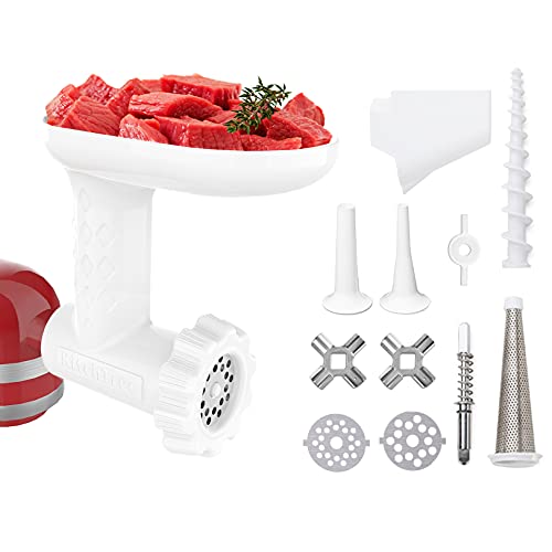 KENOME Metal Food Grinder Attachment for KitchenAid Stand Mixers Includes 2  Sausage Stuffer Tubes, Durable Meat Grinder Attachment for KitchenAid,  Silver, (Stand mixer is not included) 