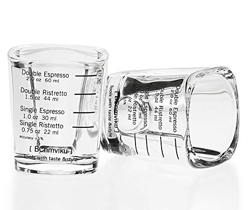 2 Pack Shot Glasses Measuring cup Espresso Shot Glass Liquid Heavy Glass  Wine Glass 26-Incremental Measurement 1oz/1.5 oz, 6 Tsp, 2 Tbs, 30ml/45ml