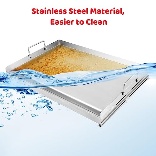 Universal Stainless Steel Griddle, Flat Top Grill with Removable Grease  Tray, Griddle for Gas Griddle, Telescopic Support to Accommodate Different