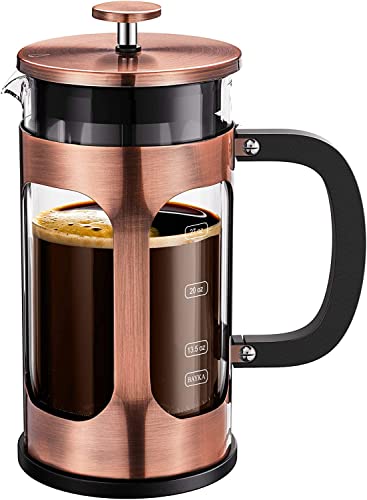 French Press Coffee Maker (34 oz) with 4 Filters - 304 Durable Stainless  Steel, Heat Resistant Borosilicate Glass Coffee Press, BPA Free, Brown 