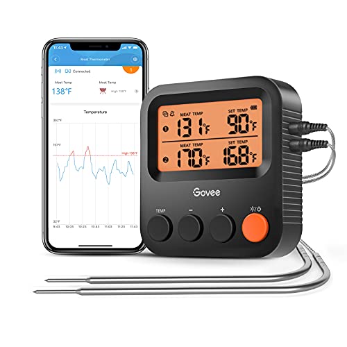 ThermoPro TP25W Bluetooth Meat Thermometer with 500FT Wireless Range  4-Probe Android/iOS Compatible Smart Grill Smoker Thermometer in Black