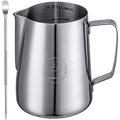 Zulay Kitchen Milk Frothing Pitcher Milk Frother Silver Steamer