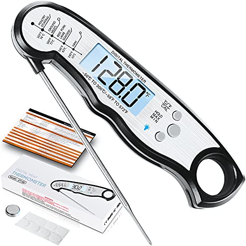  Lonicera Instant Read Digital Meat Thermometer for Food, Bread  Baking, Water and Liquid. Waterproof and Long Probe with Meat Temp Guide  for Cooking, Display with Backlit (Red): Home & Kitchen