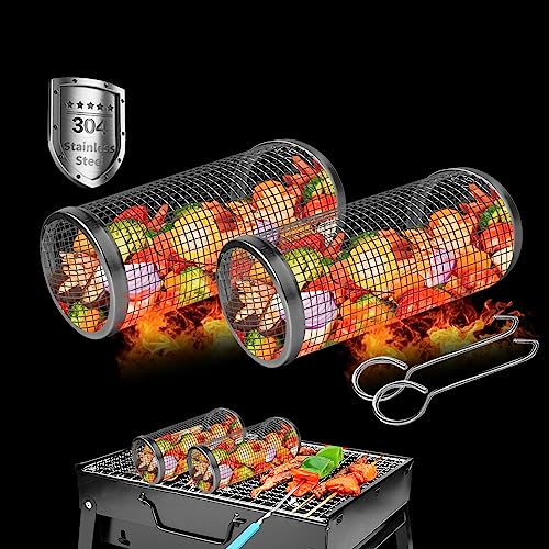 MOASKER 12 Cast Iron Round Grill Basket for Veggie Meat Fish, Dual Handle BBQ  Grill Topper for Outdoor Grill, Fit for any Charcoal Smoker & Gas Grills,  Nonstick Pan Tray