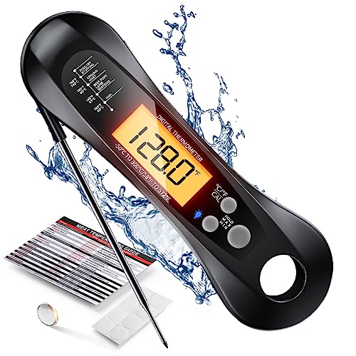 Lonicera Digital Meat Thermometer with Foldable Probe Backlight & Calibration Waterproof & Instant Read for Kitchen Food Cooking Baking Candy