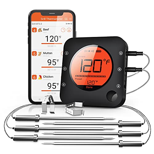 Meat Minder Pro Wireless Grill Smoker Smart Thermometer Upgrade Replacement with Food Probes 195ft Range iOS Andriod Free Smart App Auto Reconnect