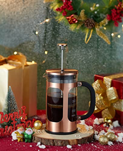 French Press Coffee Maker (34 oz) with 4 Filters - 304 Durable Stainless Steel, Heat Resistant Borosilicate Glass Coffee Press, BPA Free, Brown