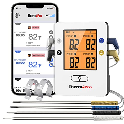  ThermoPro TP829 Wireless LCD Meat Thermometer for Grilling and  Smoking, 1000FT Grill Thermometer for Outside Grill with 4 Meat Probes, BBQ  Thermometer for Smoker Oven Cooking Beef Turkey: Home & Kitchen