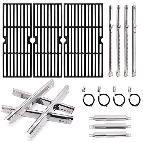 Adviace Grill Replacement Parts for Charbroil 463347017, 463335517, 463377319, 463342119, 463376017, Cast Iron Grill Grates, Heat Plates, Burners, Crossover Tube, Igniters for Char-Broil G470-0002-W1. - Grill Parts America