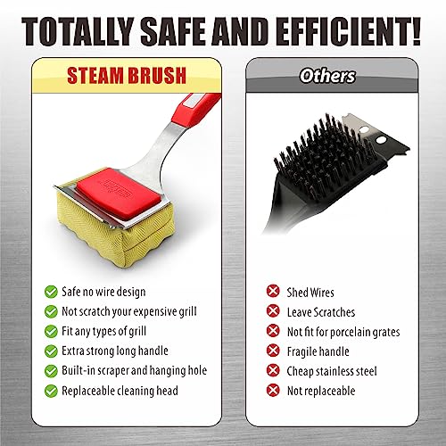 Grill Brush with Extra Strong Long Handle- Safe Wire BBQ Cleaning Brush and  Grill Basting Brush Set 