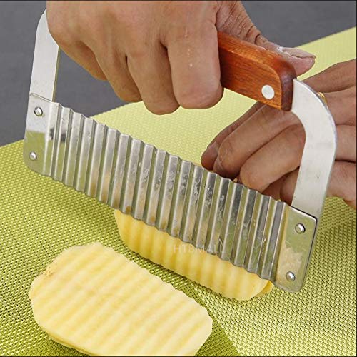 Set Of 2 Potato Slice Knife, Wavy French Fries Cutter With Stainless Steel  Blade And Silver Wood Handle For Vegetable, Fruit And Waffle