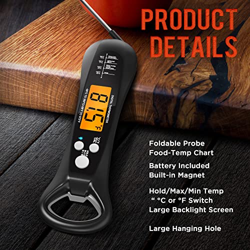  Lonicera Instant Read Digital Meat Thermometer for Food, Bread  Baking, Water and Liquid. Waterproof and Long Probe with Meat Temp Guide  for Cooking, Display with Backlit (Red): Home & Kitchen