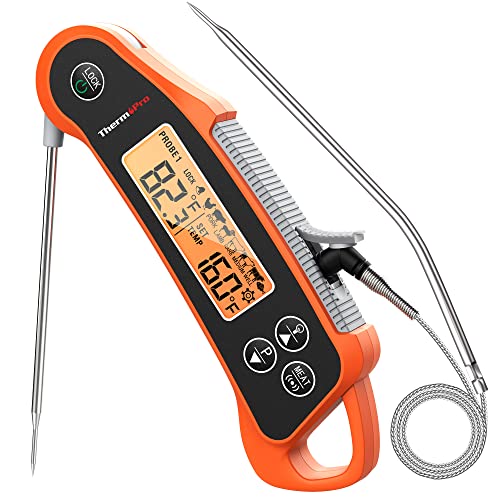 ThermoPro TP-17 Dual Probe Digital Cooking Meat Thermometer Large LCD Backlight Food Grill Thermometer with Timer Mode for Smoker Kitchen Oven BBQ