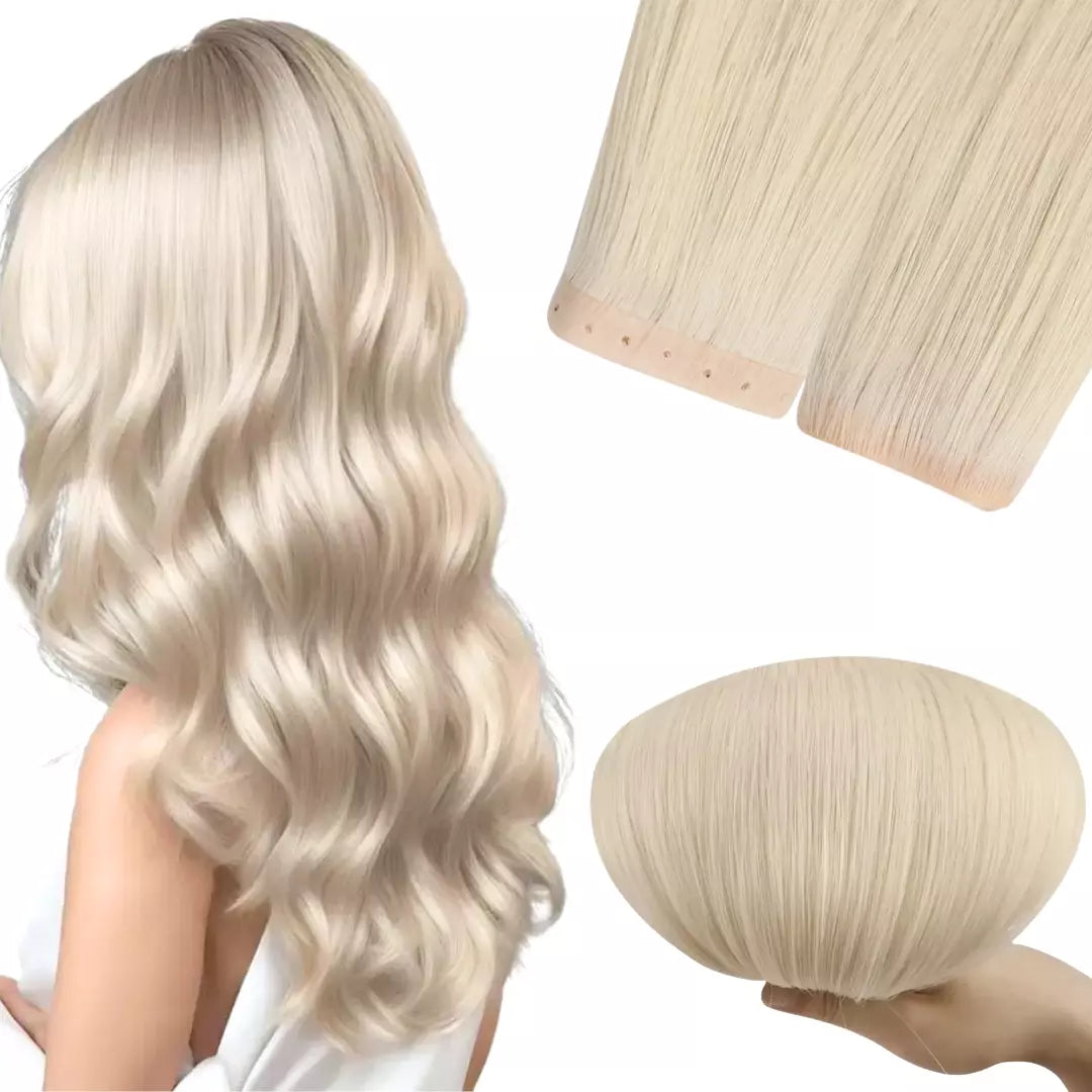 Virgin Pu Skin Weft Butterfly Weft Hair Extensions Platinum Blonde #1000