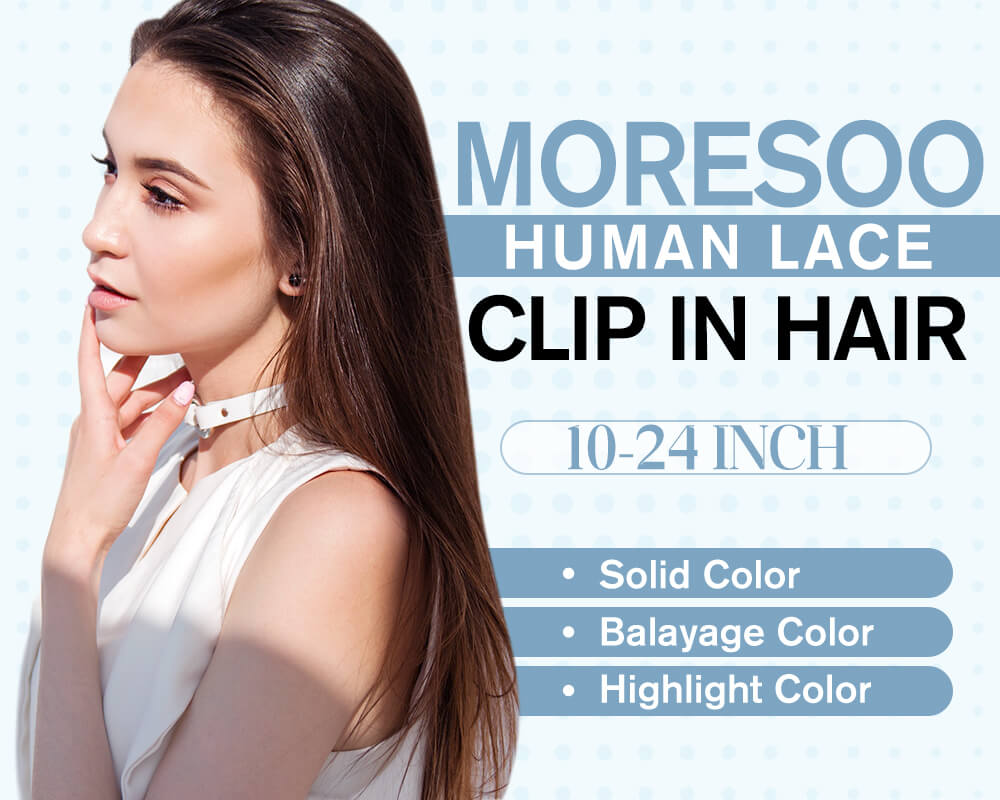 Moresoo Remy Real Clip In Human hair Extensions Balayage Color