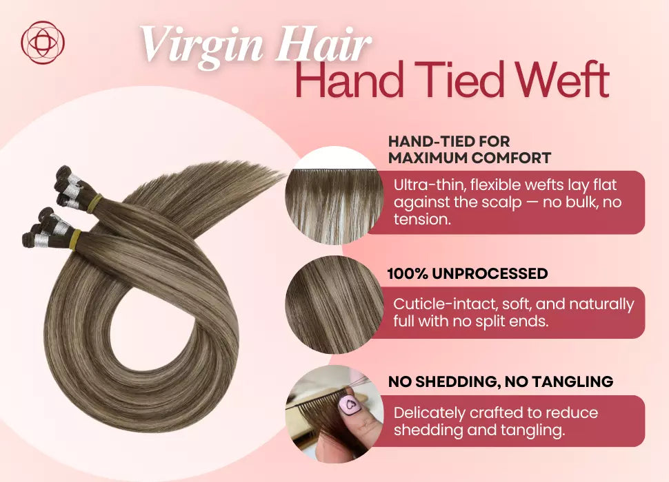 100% real human hair hand tied weft hair extensions