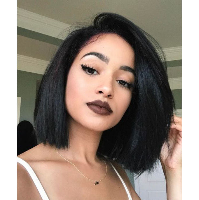 straight black bob wig