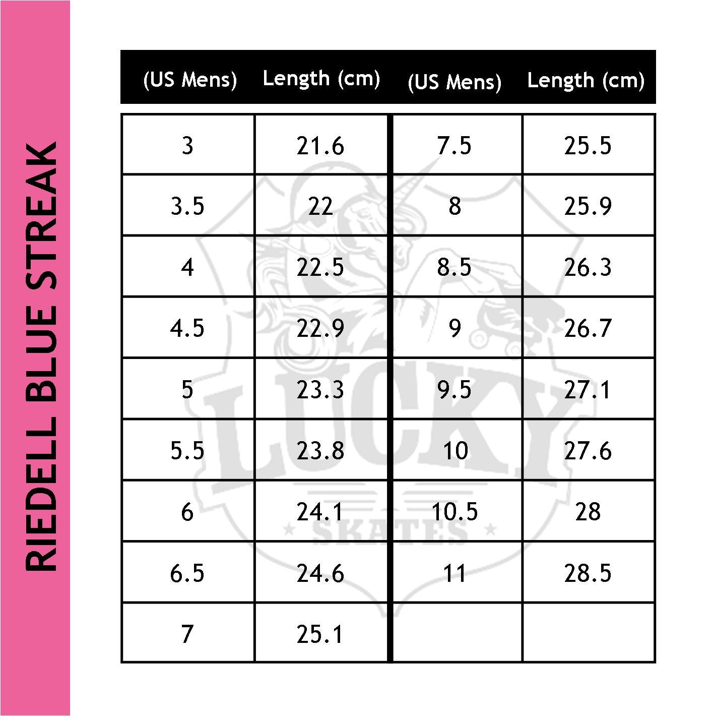 Riedell Boot Size Chart