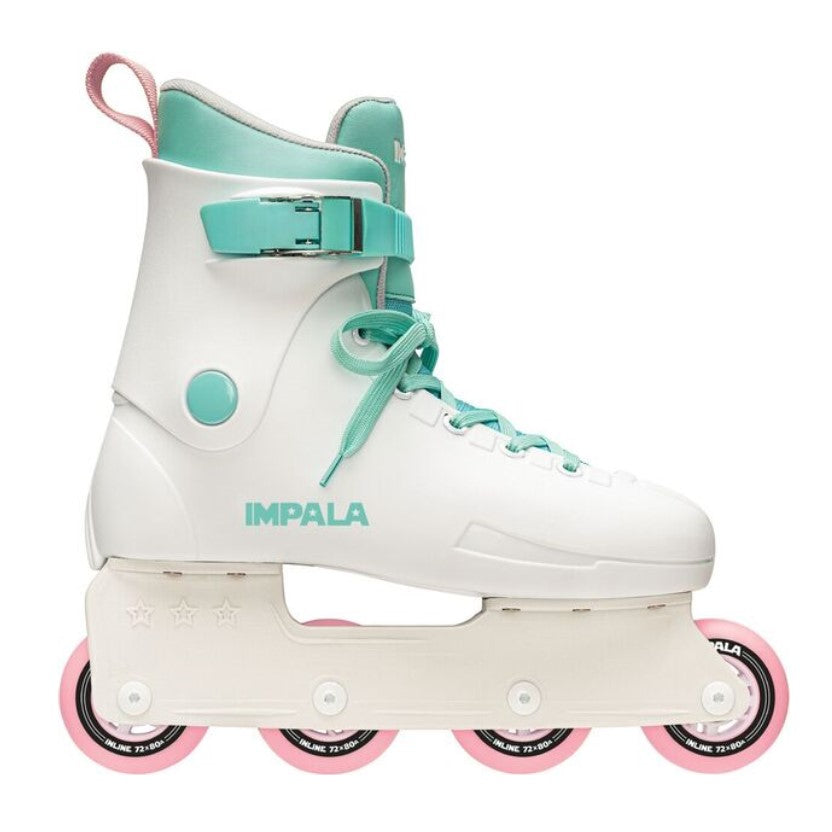 white and pink roller blades