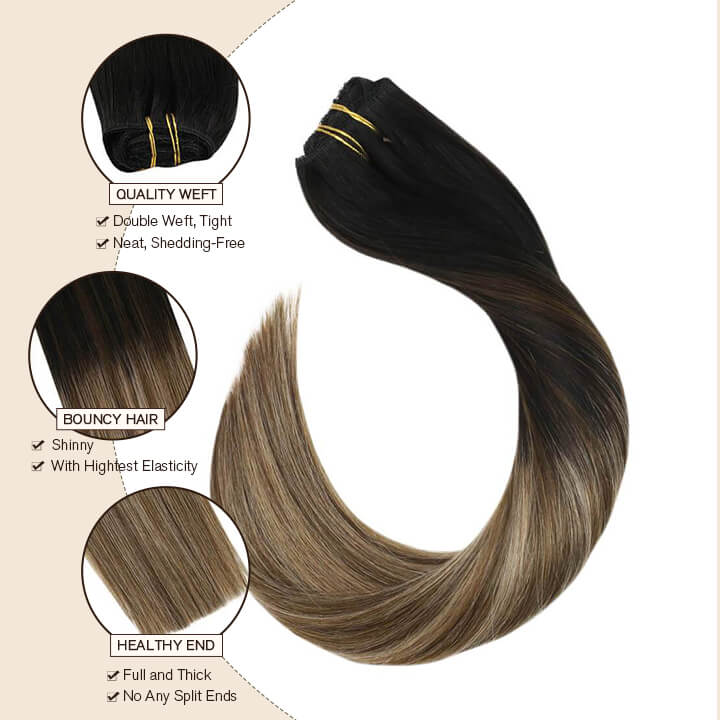Clip in Remy Hair Extensions Black to Brown with Blonde Hair 1B/3/12 ...