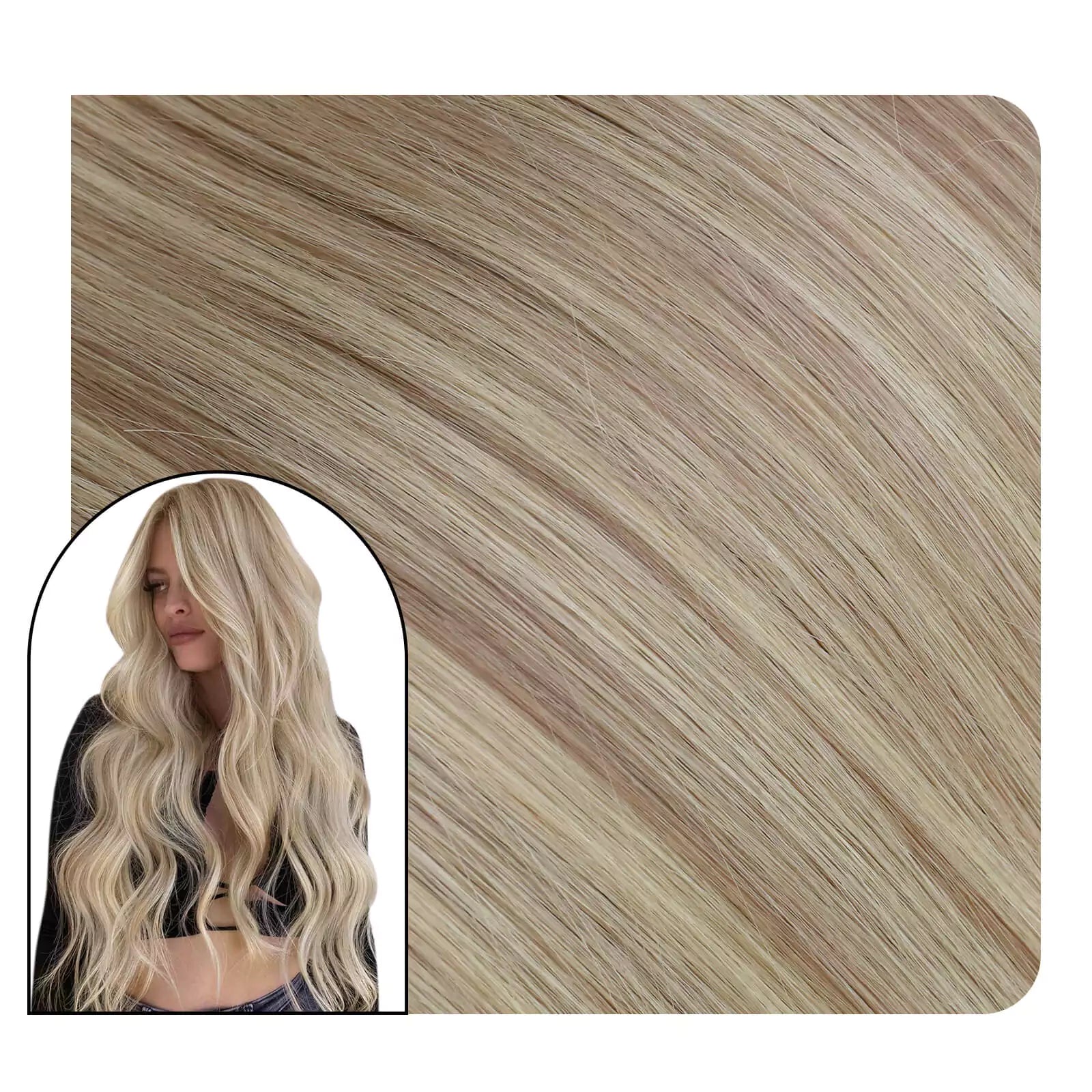 [Pre-sale][Virgin Hair] Clip in Extensions Highlighted Ash Blonde With Bleach Blonde #P18/613
