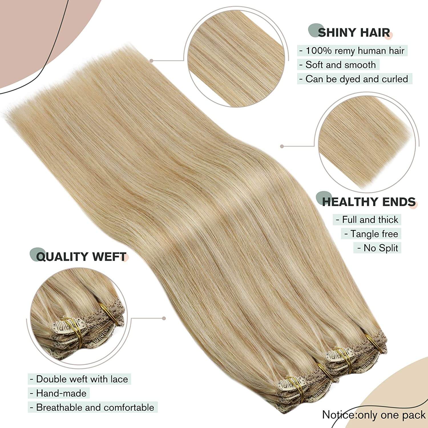 Caramel Blonde Highlighted Blonde Clip Human Hair Extension #27/613 ...