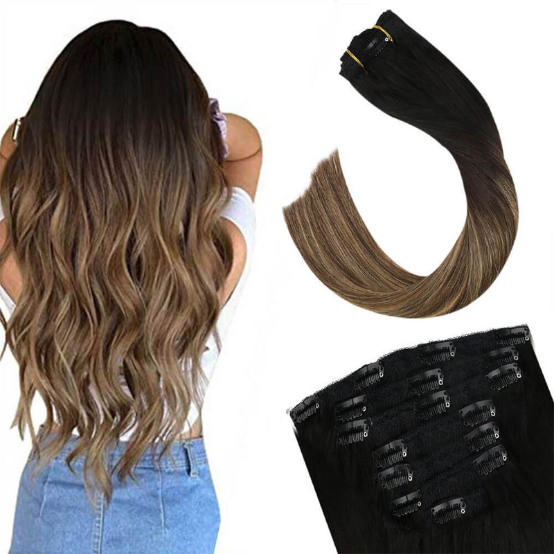 Ombre Hair Extensions Clip Human Hair Three Tones Color #1b/4/27 – UgeatHair