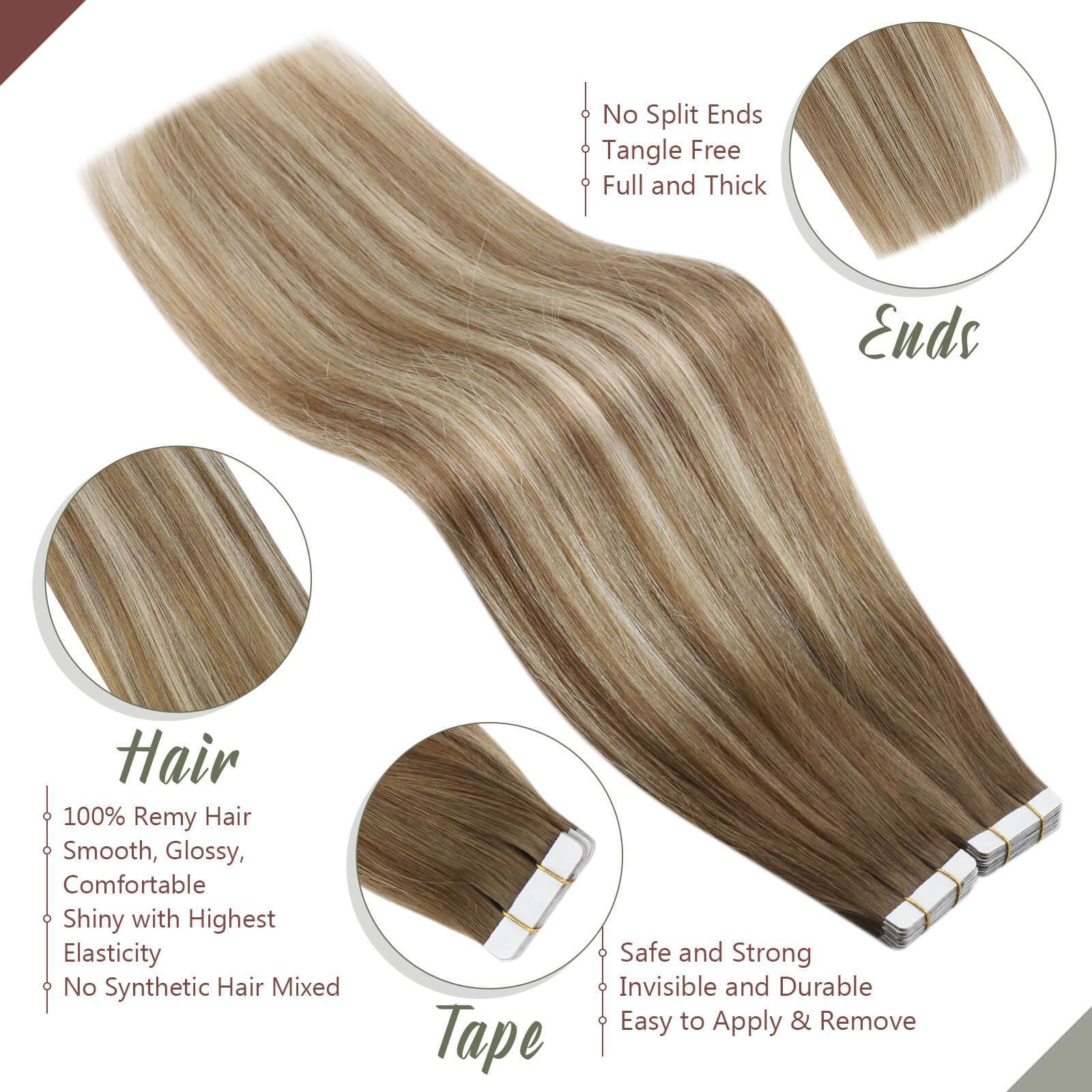 Tape on Hair Extensions for Thickness Golden Brown with Blonde #9A/60 ...