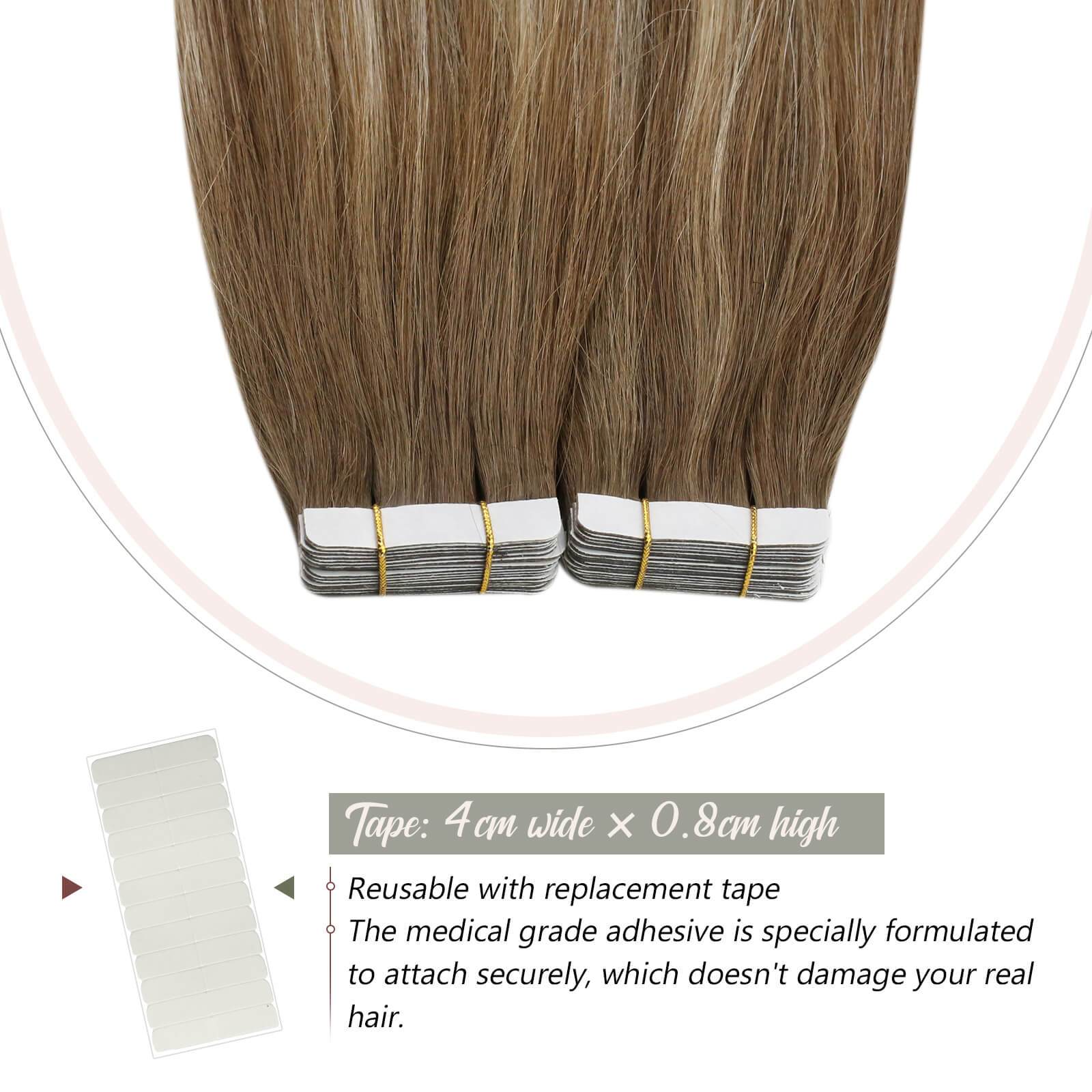 Tape on Hair Extensions for Thickness Golden Brown with Blonde #9A/60 ...