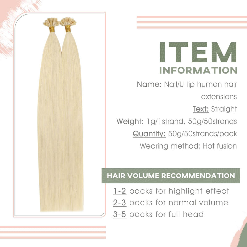 Human Hair U-tip Keratin Fusion Hair Extensions Blonde Color #60 ...