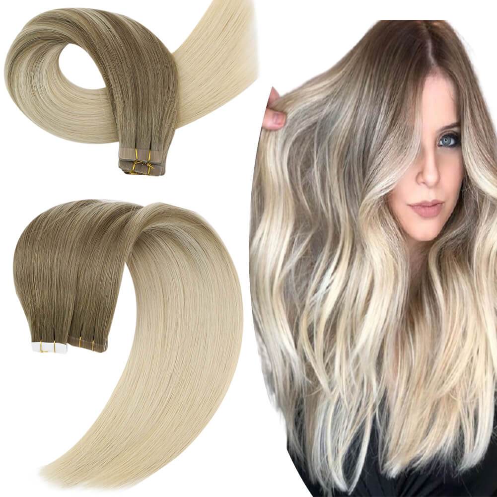 Balayage Omber Brown to Blonde Virgin Tape in Hair Extensions #8/60 ...