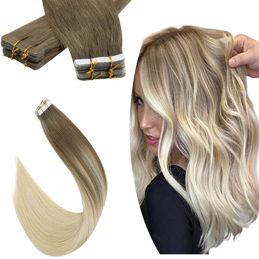 Balayage Omber Brown to Blonde Virgin Tape in Hair Extensions #8/60 ...