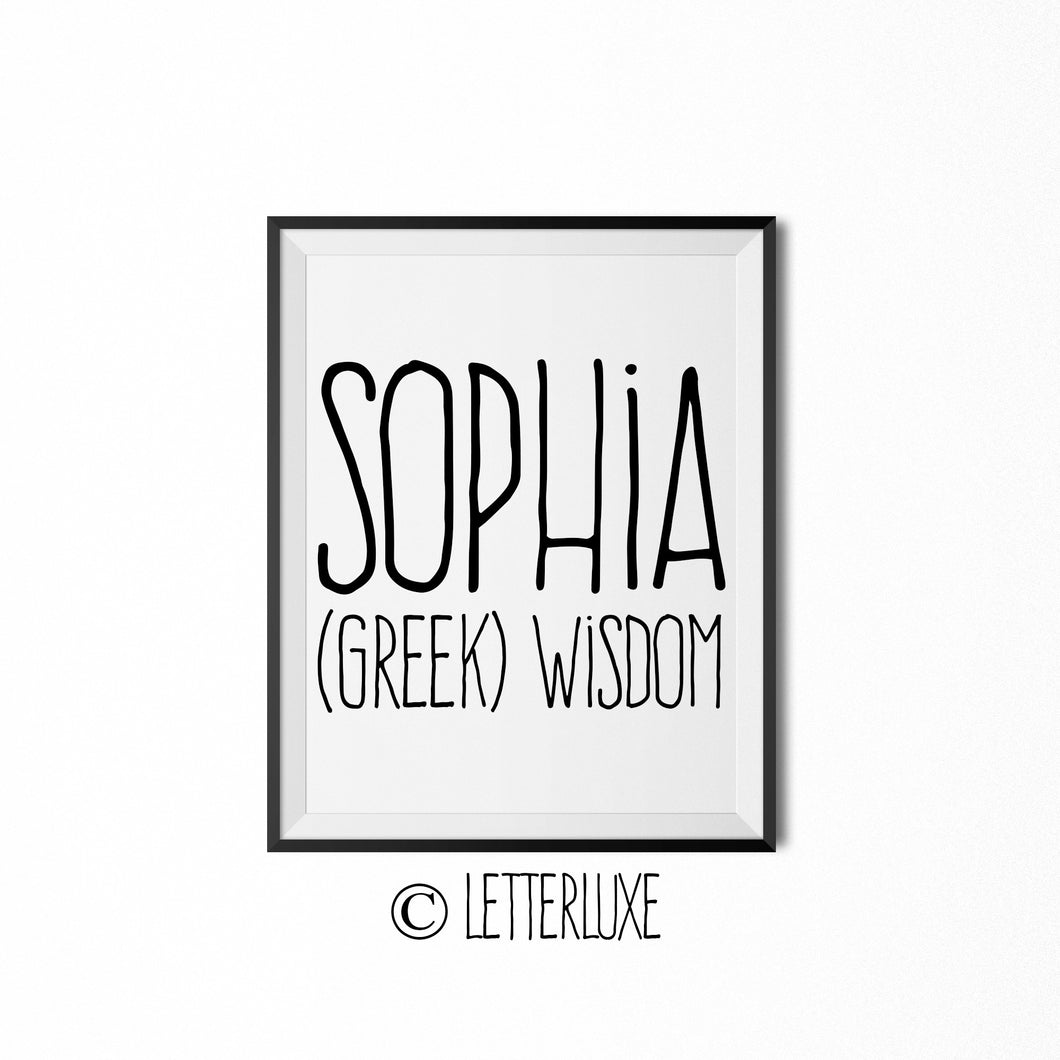 Sophia Name Definition Nursery Decor Digital Print Letterluxe