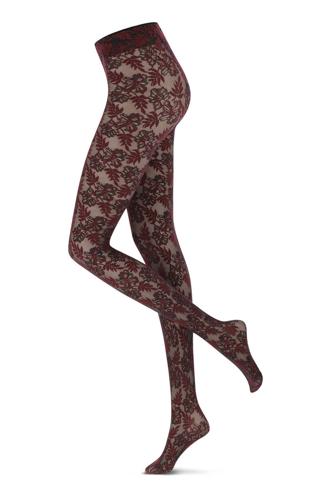 Oroblu Flower Eden Rose Bordeaux Red Sheer Tights – Italian Tights