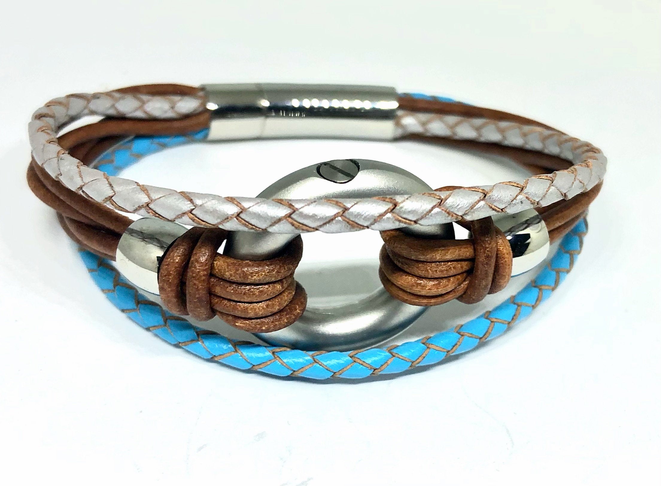 Brown Leather Urn Bracelet for Human Ashes, Cremation Bracelet